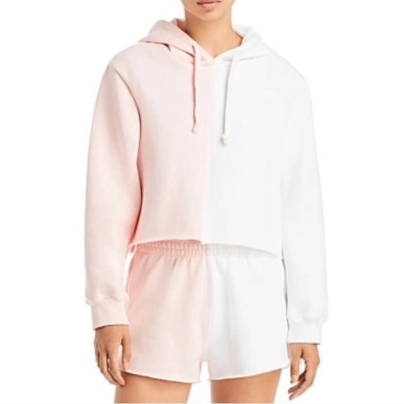 Vintage Havana Other - Vintage Havana Pink/White Cropped Colorblocked‎ Hoodie and Short set - NWT